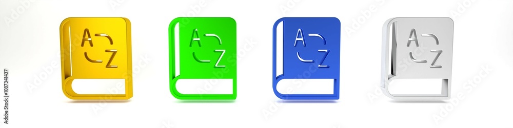 Poster colorful translator book icon isolated on white background. foreign language conversation icons in c