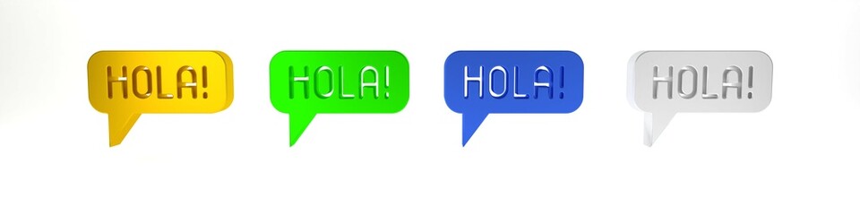 Colorful Hola in different languages icon isolated on white background. Speech bubbles. Minimalism concept. 3D render illustration © vector_v