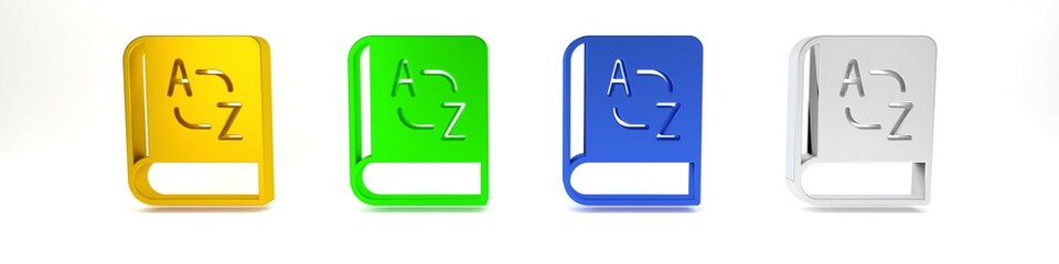 Colorful Translator book icon isolated on white background. Foreign language conversation icons in chat speech bubble. Translating concept. Minimalism concept. 3D render illustration