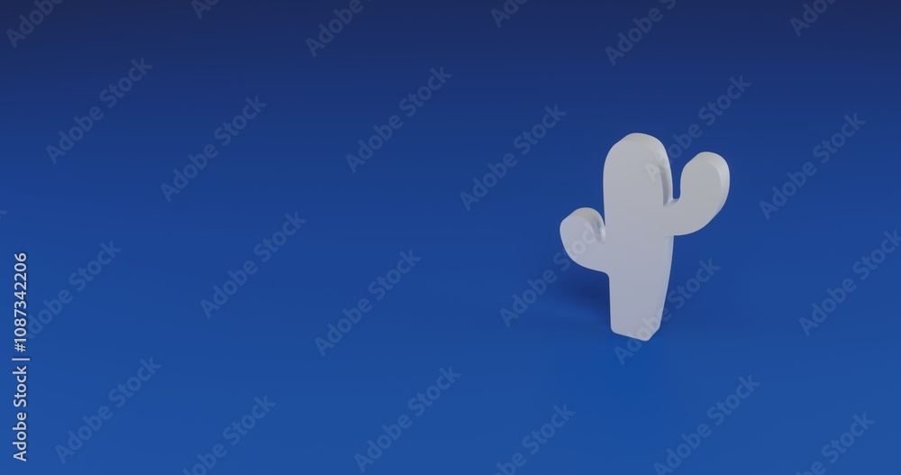 Poster isolated realistic white cactus symbol with shadow. located on the right side of the scene. 3d illus