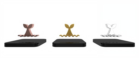 Colorful Whale tail in ocean wave icon isolated on white background. Minimalism concept. 3D render illustration