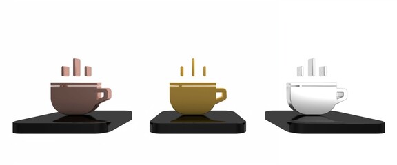 Colorful Coffee cup icon isolated on white background. Tea cup. Hot drink coffee. Minimalism concept. 3D render illustration