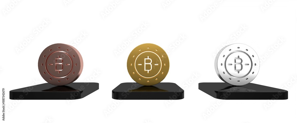 Poster colorful cryptocurrency coin bitcoin icon isolated on white background. physical bit coin. blockchai