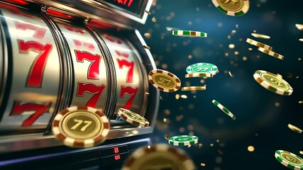 As the reels of a digital slot machine align to , a storm of golden coins and poker chips is unleashed, embodying the excitement of hitting the jackpot in an online casino.
