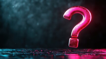 A dramatic pink question mark set on a dark artistic background, expressing mystery and vibrant curiosity, illuminated with a textured and creative effect.
