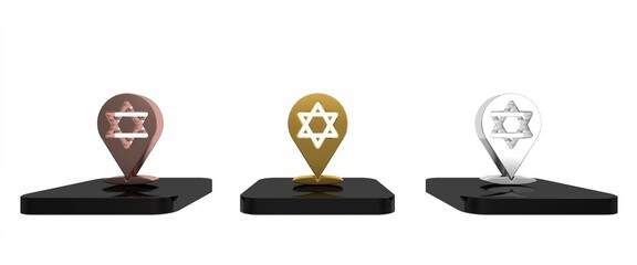 Colorful Star of David icon isolated on white background. Jewish religion symbol. Symbol of Israel. Minimalism concept. 3D render illustration