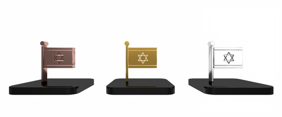 Colorful Flag of Israel icon isolated on white background. National patriotic symbol. Minimalism concept. 3D render illustration