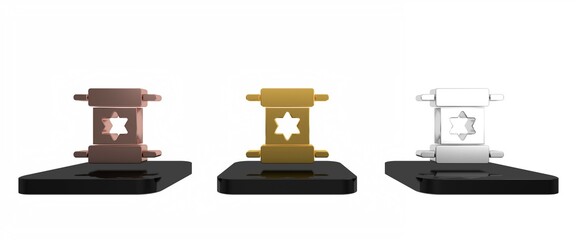 Colorful Torah scroll icon isolated on white background. Jewish Torah in expanded form. Star of David symbol. Old parchment scroll. Minimalism concept. 3D render illustration
