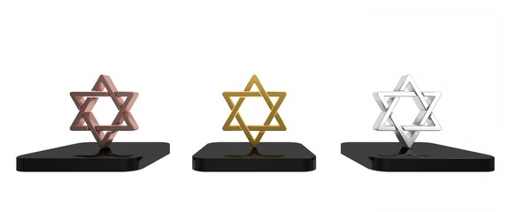 Colorful Star of David icon isolated on white background. Jewish religion symbol. Symbol of Israel. Minimalism concept. 3D render illustration