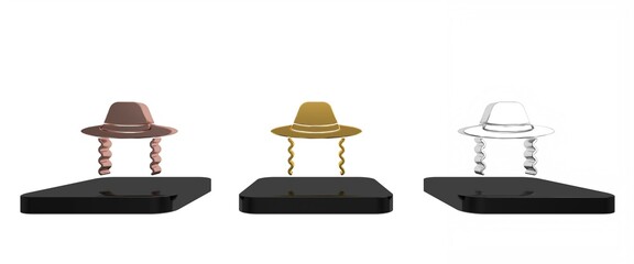 Colorful Orthodox jewish hat with sidelocks icon isolated on white background. Jewish men in the traditional clothing. Judaism symbols. Minimalism concept. 3D render illustration