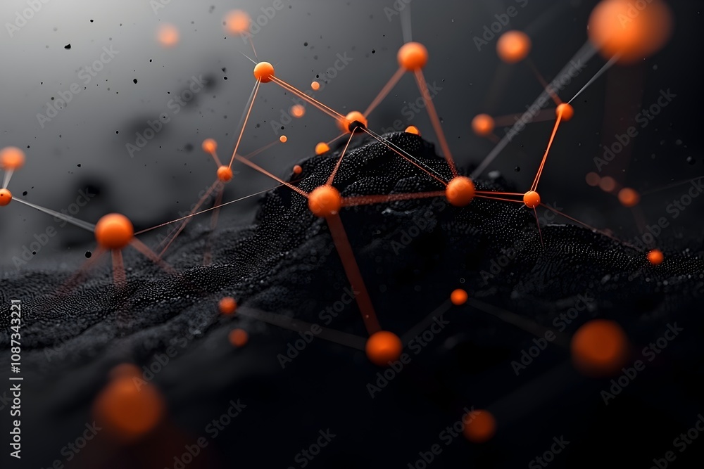 Poster delicate molecular dance shimmering particle networks luminescent energy flows and abstract geometri