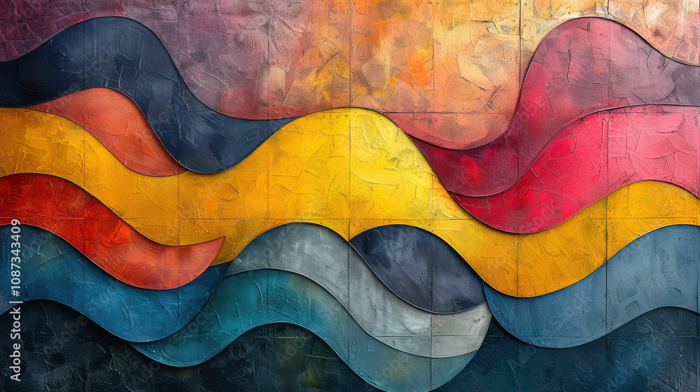 Poster a colorful painting with a wave pattern. the colors are bright and bold, creating a sense of energy 