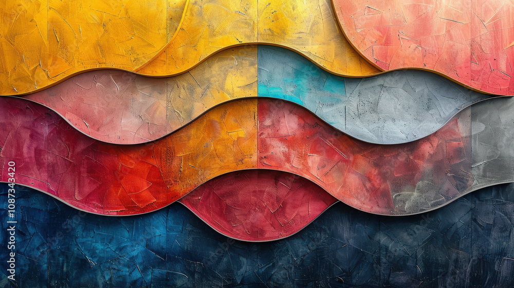 Poster a colorful painting with a wave pattern. the colors are bright and bold, creating a sense of energy 