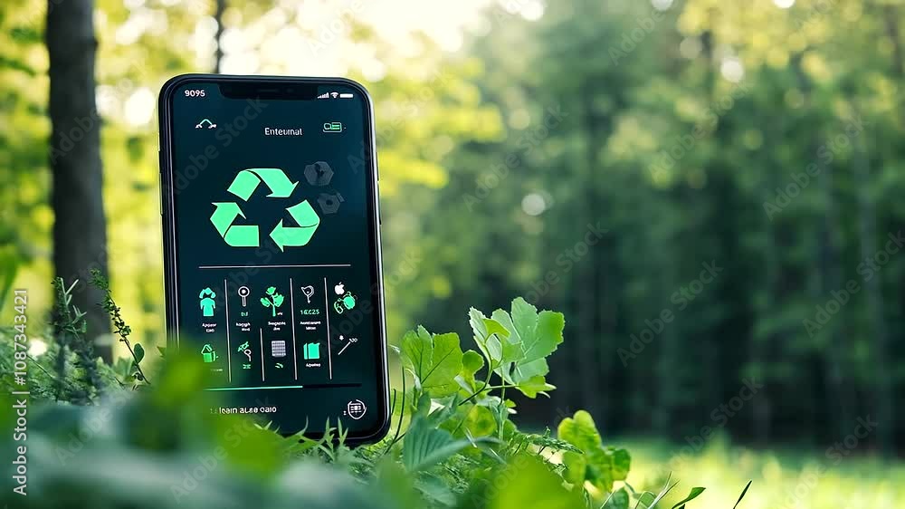 Poster the app interface presents a detailed breakdown of recycling habits, using bright, eco-themed graphi
