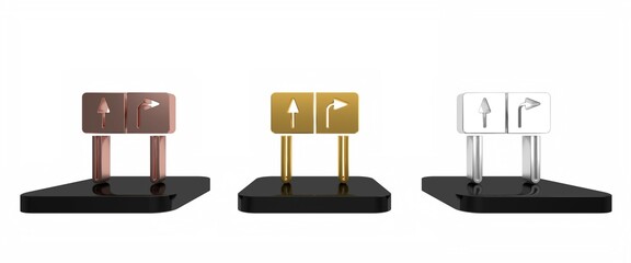 Colorful Road traffic sign. Signpost icon isolated on white background. Pointer symbol. Isolated street information sign. Direction sign. Minimalism concept. 3D render illustration