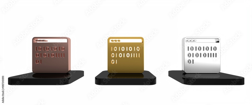 Poster colorful binary code icon isolated on white background. minimalism concept. 3d render illustration