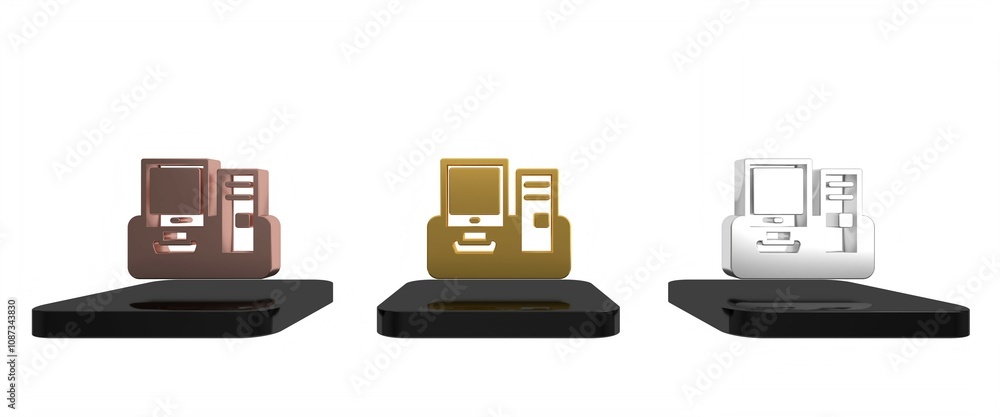 Poster colorful computer monitor with keyboard and mouse icon isolated on white background. pc component si