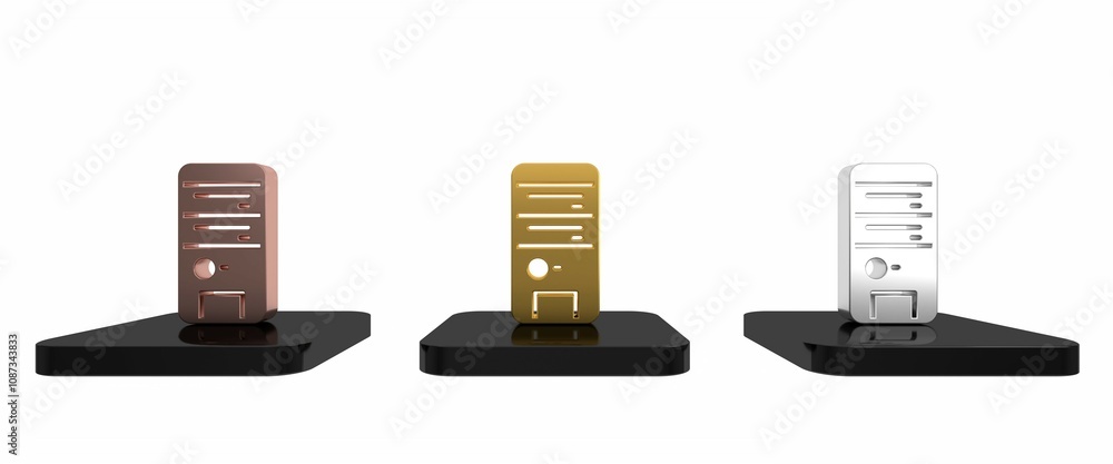 Poster colorful computer icon isolated on white background. pc component sign. minimalism concept. 3d rende