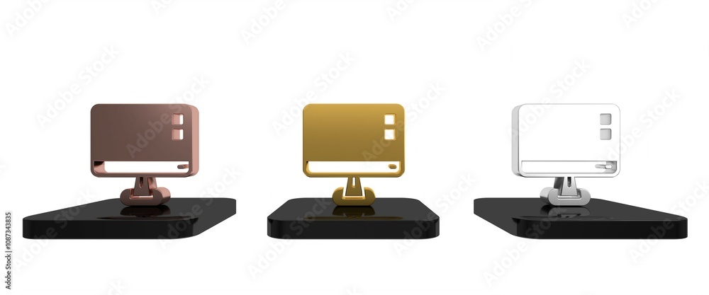 Poster colorful computer monitor screen icon isolated on white background. electronic device. front view. m