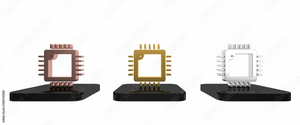 Poster colorful computer processor with microcircuits cpu icon isolated on white background. chip or cpu wi