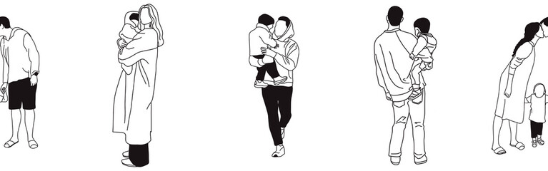 Hand-drawn doodle family border. Outline family clipart. Hand-drawn black art.