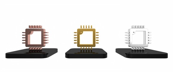 Colorful Computer processor with microcircuits CPU icon isolated on white background. Chip or cpu with circuit board. Micro processor. Minimalism concept. 3D render illustration