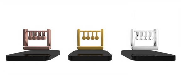 Colorful Pendulum icon isolated on white background. Newtons cradle. Minimalism concept. 3D render illustration
