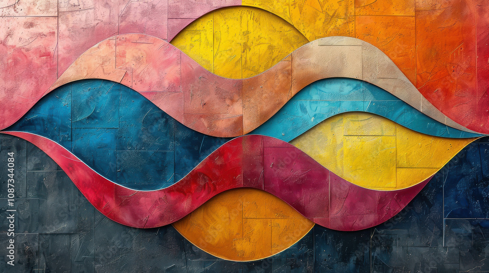Poster a colorful painting with a wave pattern. the colors are bright and bold, creating a sense of energy 