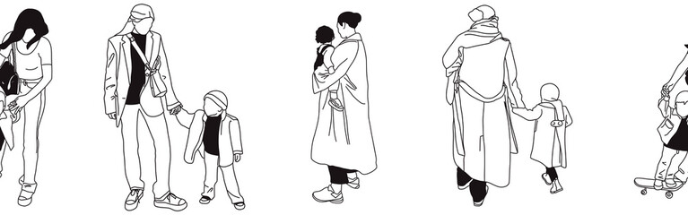 Hand-drawn doodle family border. Outline family clipart. Hand-drawn black art.