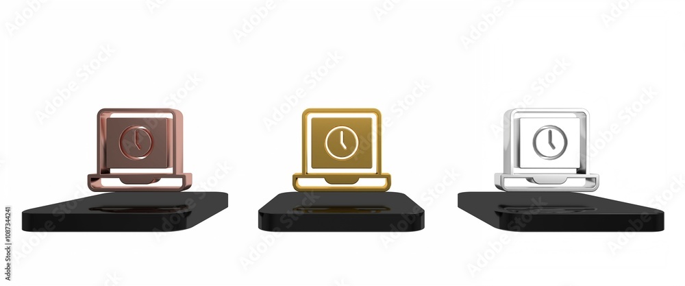 Aufkleber colorful laptop time icon isolated on white background. computer notebook with empty screen sign. mi