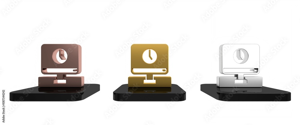 Poster colorful computer monitor time icon isolated on white background. electronic device. front view. min