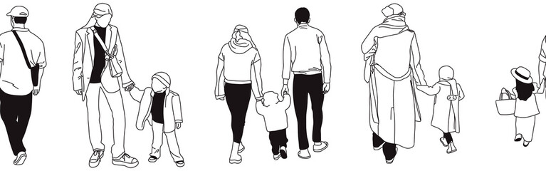 Hand-drawn doodle family border. Outline family clipart. Hand-drawn black art.