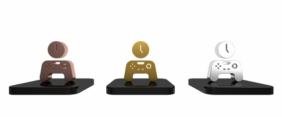 Colorful Gamepad of time icon isolated on white background. Time to play games. Game controller. Minimalism concept. 3D render illustration