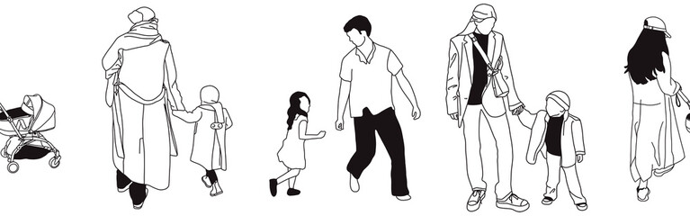 Hand-drawn doodle family border. Outline family clipart. Hand-drawn black art.