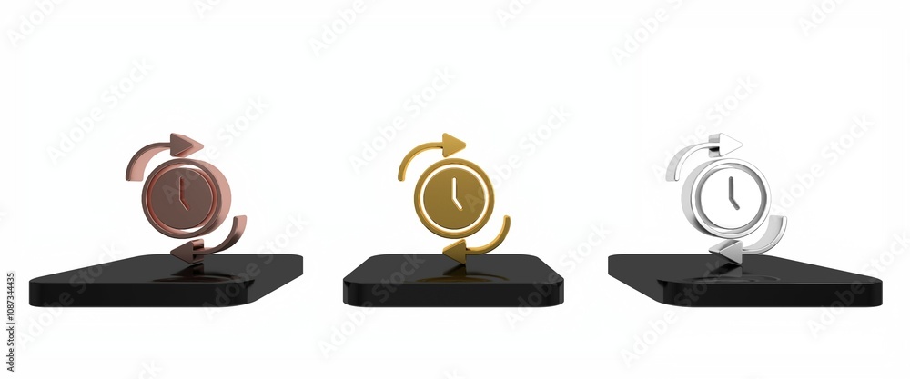 Poster colorful clock with arrow icon isolated on white background. time symbol. clockwise rotation icon ar