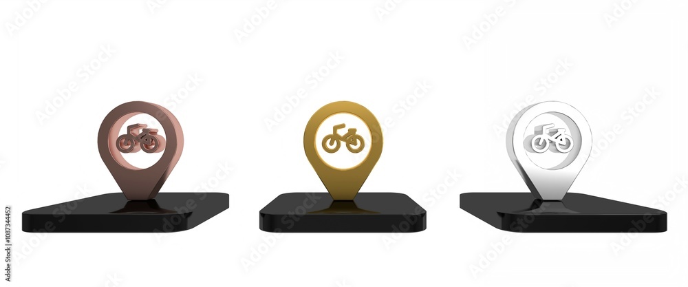 Poster colorful map pointer with bicycle icon isolated on white background. minimalism concept. 3d render i