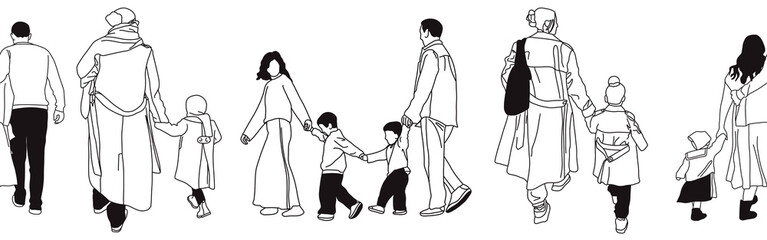 Hand-drawn doodle family border. Outline family clipart. Hand-drawn black art.