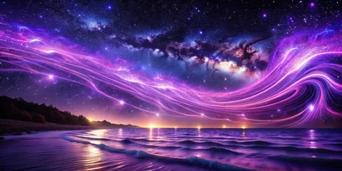 Fototapete Rund A Cosmic Dance of Light and Water Vibrant Auroras Reflecting on a Tranquil Seascape © Collection