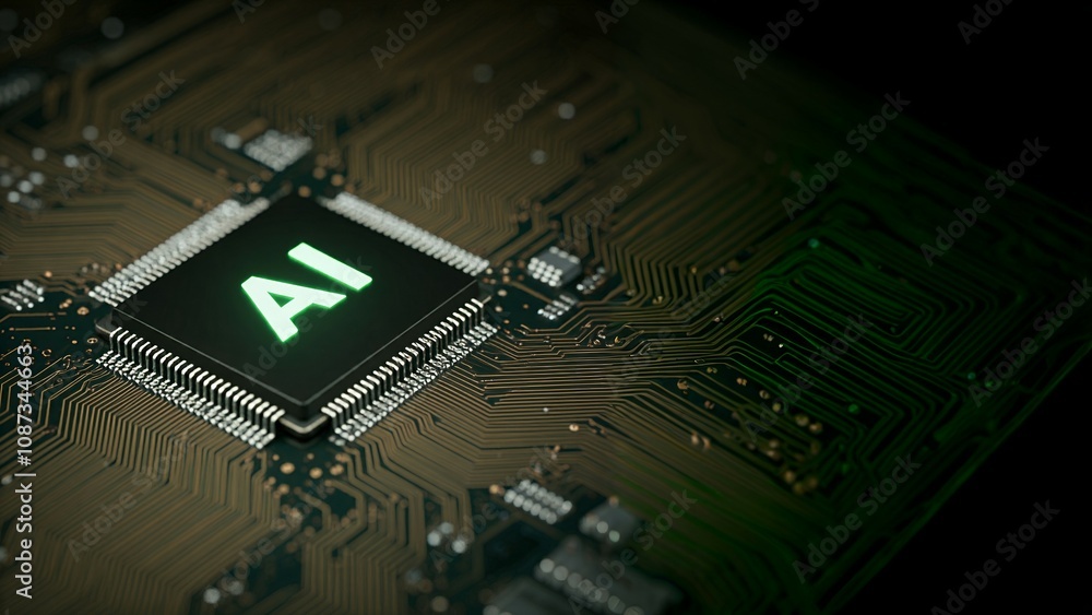 Poster a close-up of a circuit board with a chip labeled 