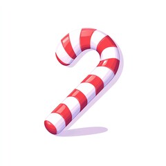 A colorful and festive candy cane with red and white stripes, perfect for holiday decorations or seasonal treats.