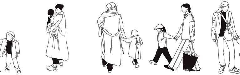 Hand-drawn doodle family border. Outline family clipart. Hand-drawn black art.