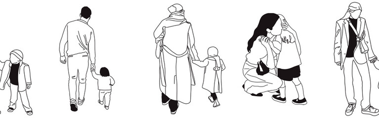 Hand-drawn doodle family border. Outline family clipart. Hand-drawn black art.