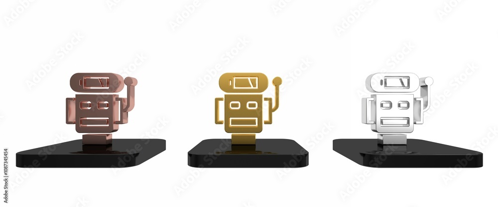 Poster colorful robot low battery charge icon isolated on white background. artificial intelligence, machin