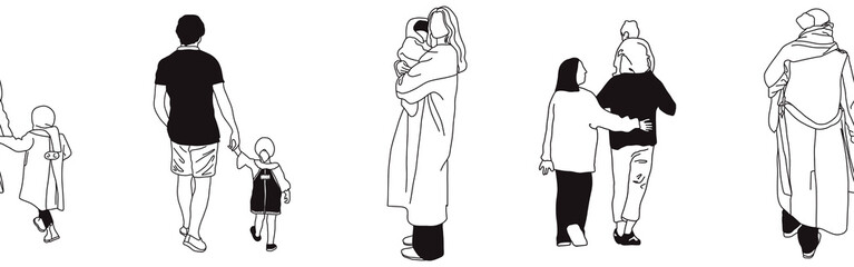 Hand-drawn doodle family border. Outline family clipart. Hand-drawn black art.