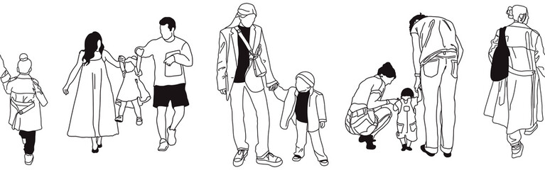 Hand-drawn doodle family border. Outline family clipart. Hand-drawn black art.