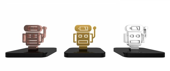 Colorful Robot low battery charge icon isolated on white background. Artificial intelligence, machine learning, cloud computing. Minimalism concept. 3D render illustration