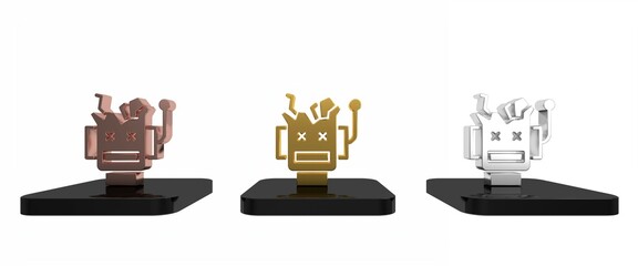 Colorful Broken robot icon isolated on white background. Artificial intelligence, machine learning, cloud computing. Minimalism concept. 3D render illustration