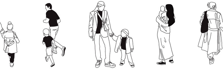 Hand-drawn doodle family border. Outline family clipart. Hand-drawn black art.