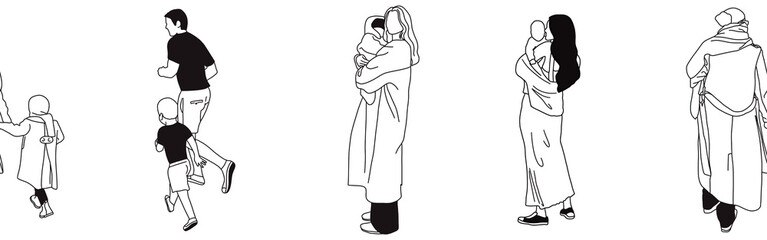 Hand-drawn doodle family border. Outline family clipart. Hand-drawn black art.