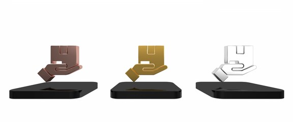 Colorful Delivery insurance icon isolated on white background. Insured cardboard boxes beyond the shield. Minimalism concept. 3D render illustration